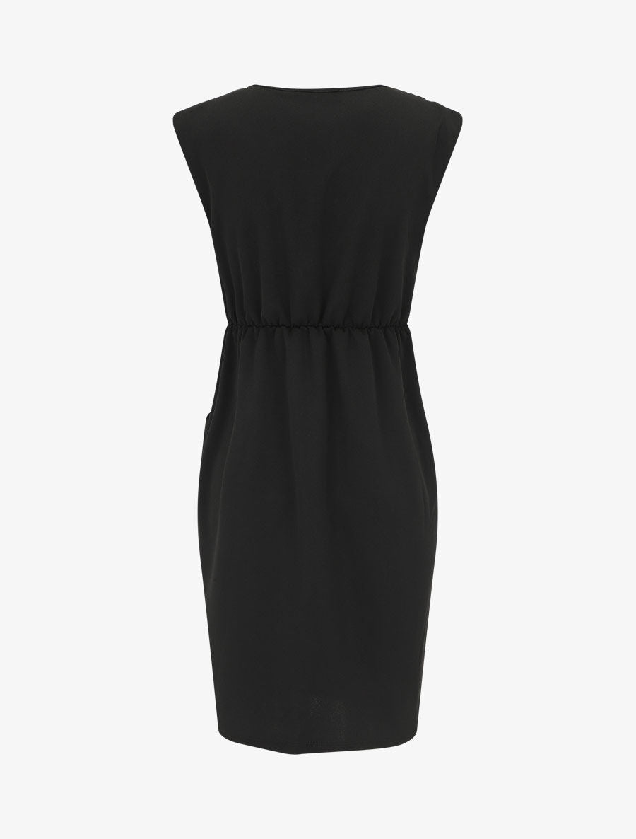 Robe droite effet drapé à col V - Noir - 2