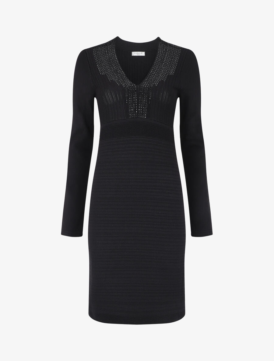 Robe ajustée à perles - Noir - 1