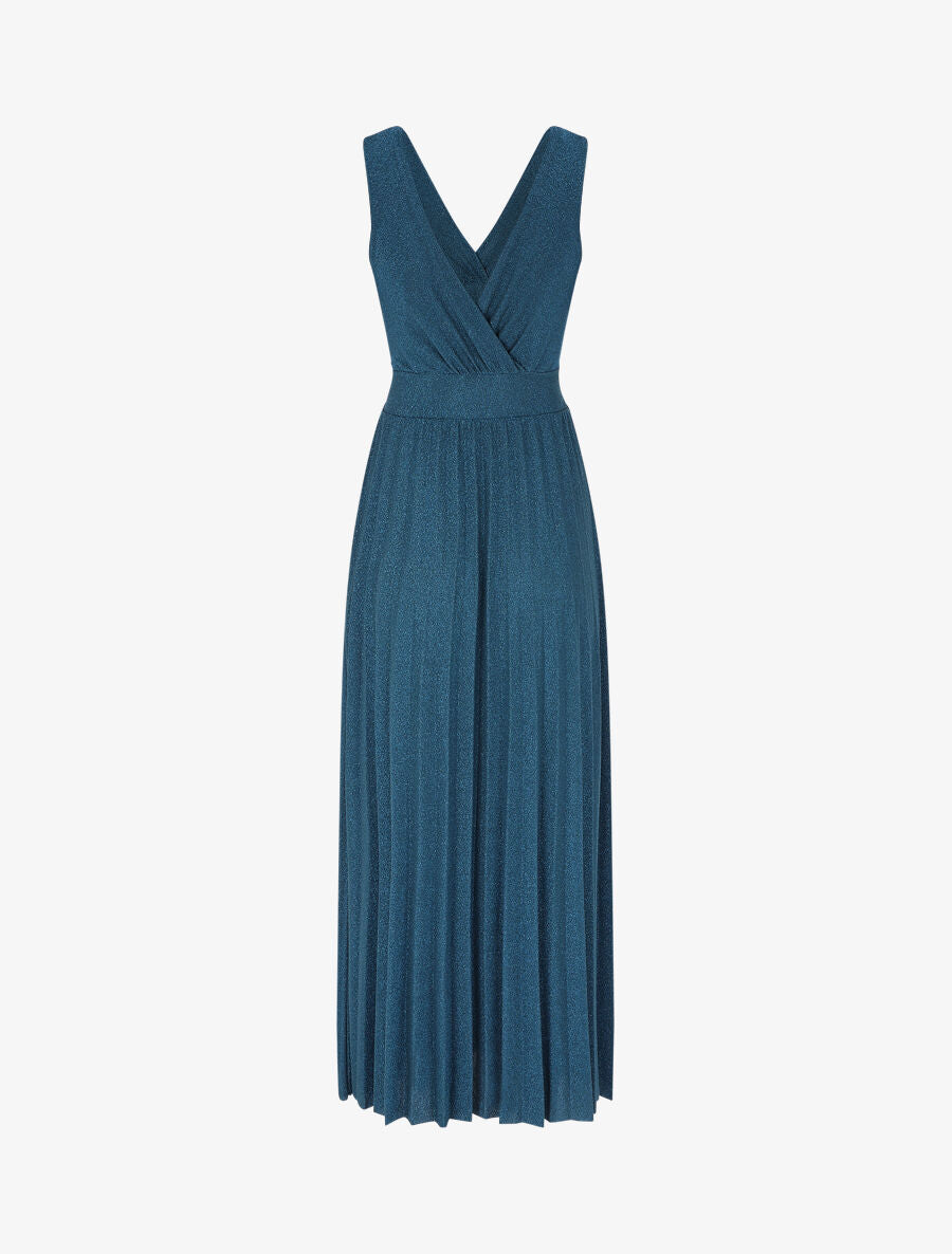 Robe longue irisée effet plissé - Bleu canard - 1