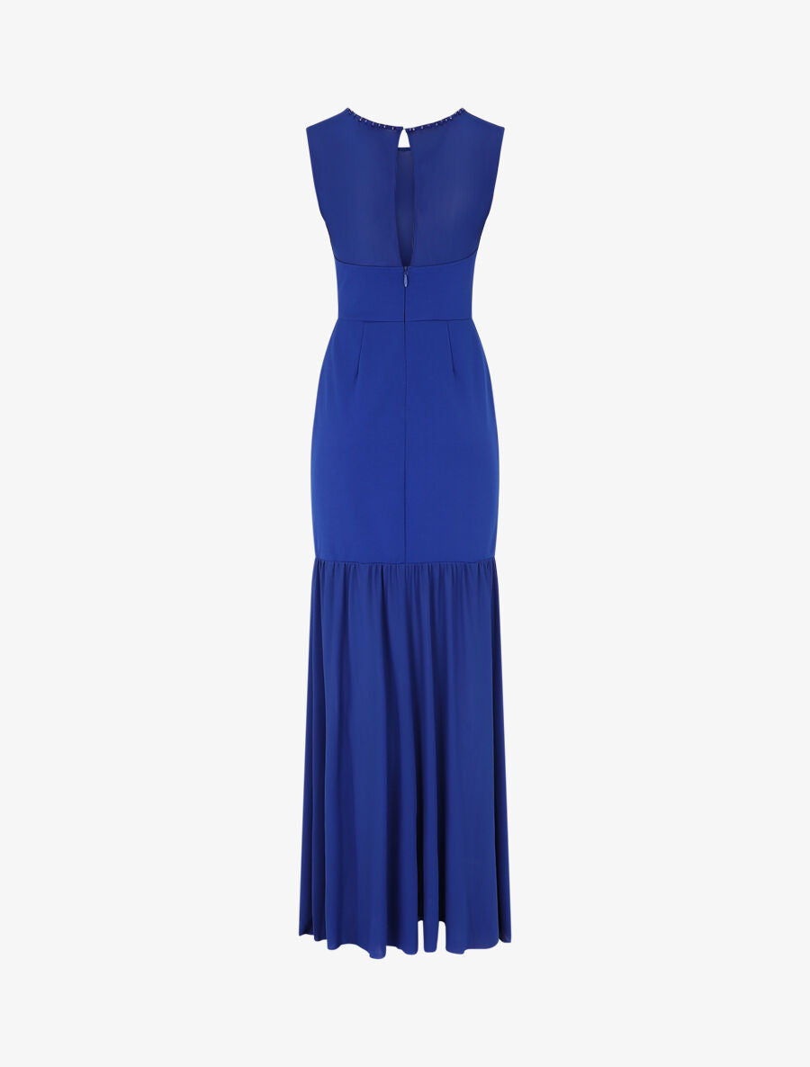 Robe coupe sirène en voile à détail perles - Bleu roi - 2