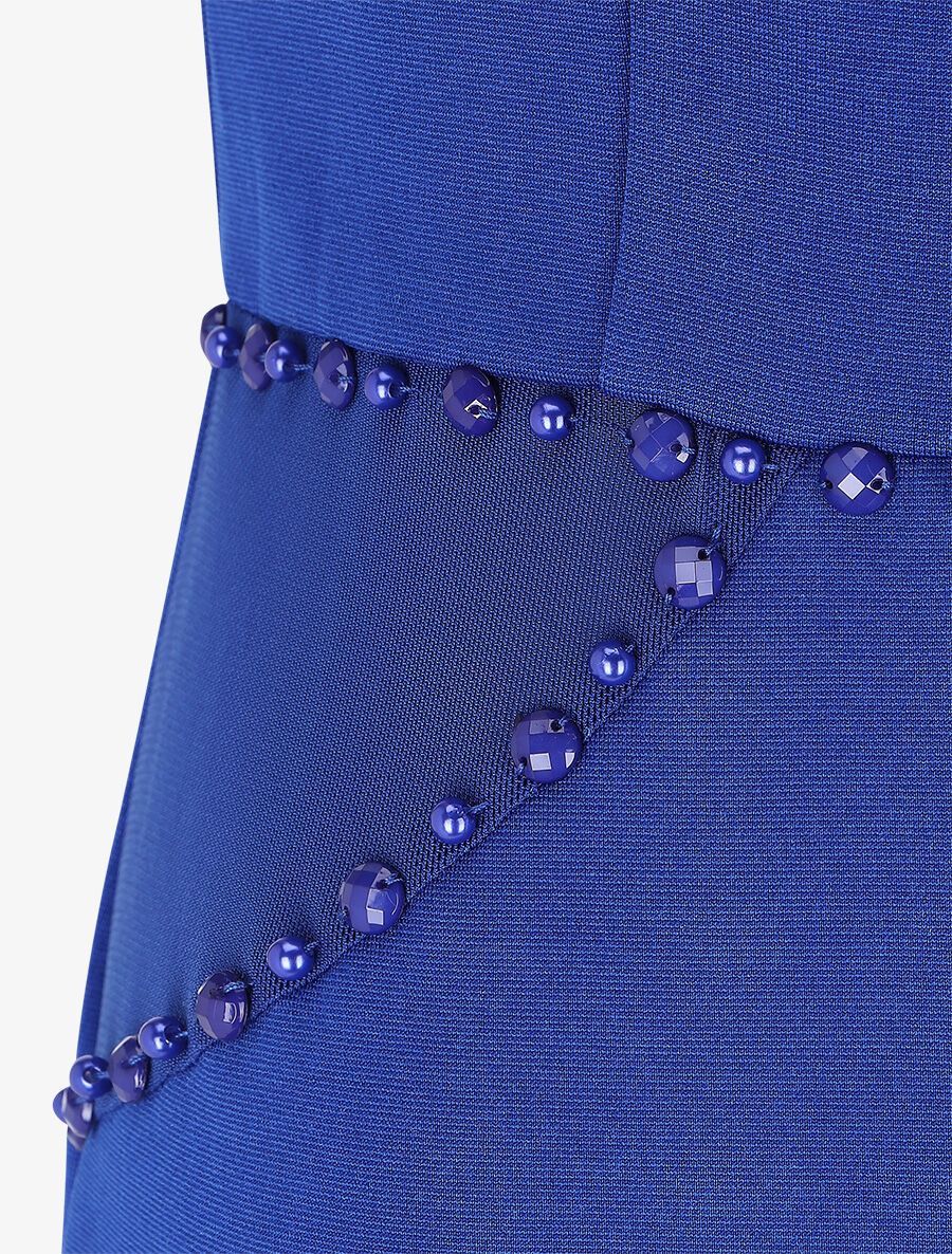 Robe coupe sirène en voile à détail perles - Bleu roi - 3