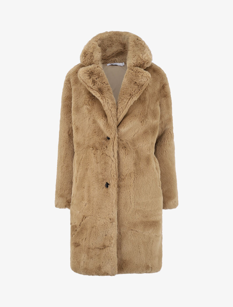 Manteau long en fausse fourrure - Camel - 4