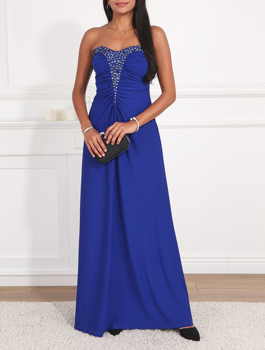 Robe bustier évasée incrustée de pierres - Bleu roi - 4