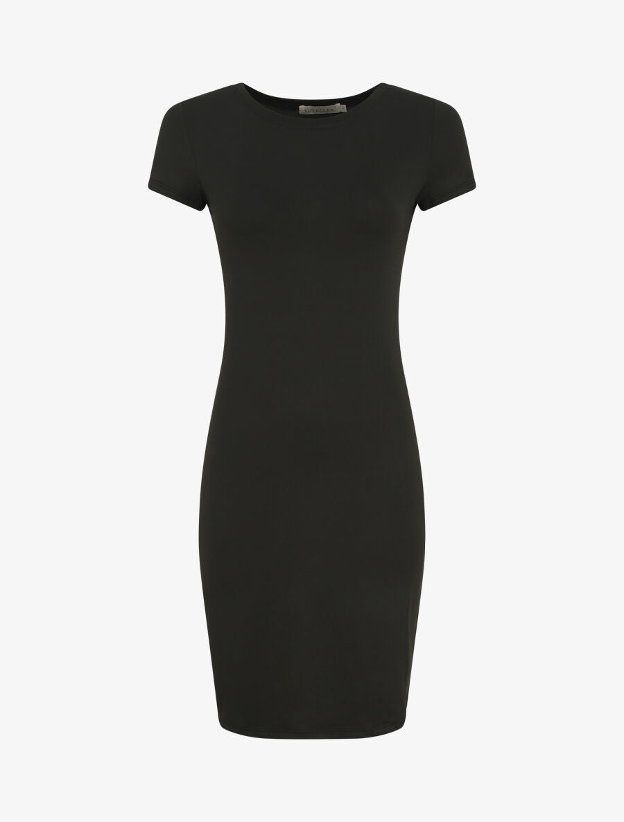 Robe mi-longue à manches courtes - Noir - 4