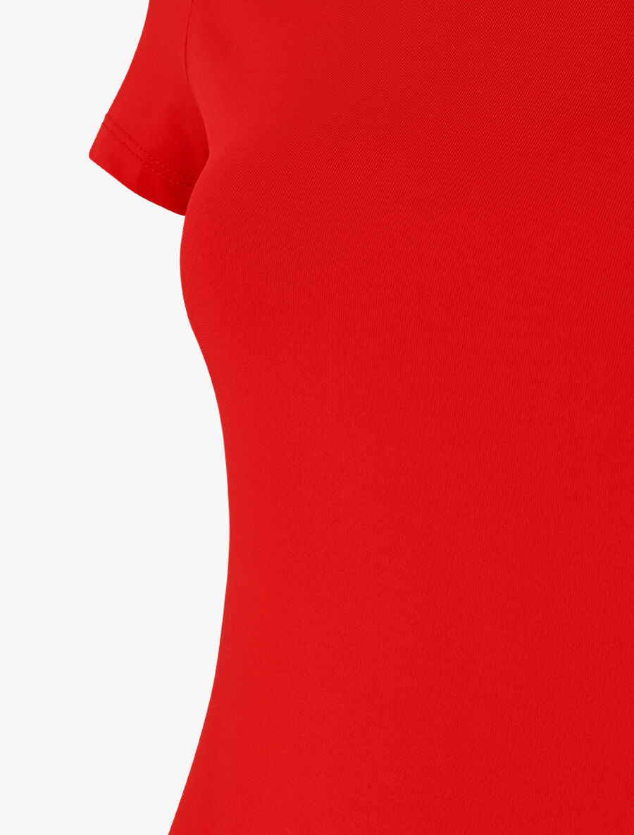 Robe mi-longue à manches courtes - Rouge - 3