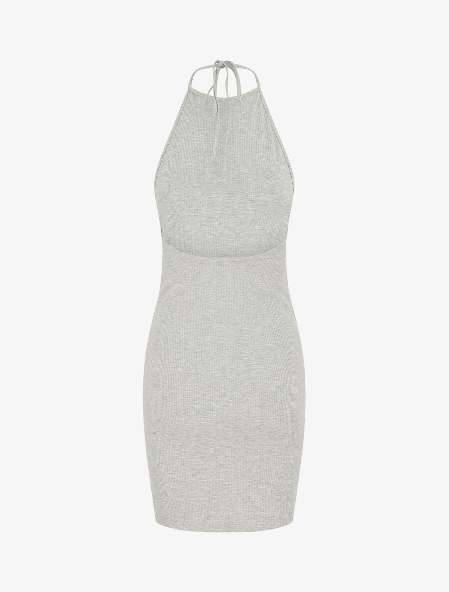 Robe unie côtélé à dos-nu - Gris - 2