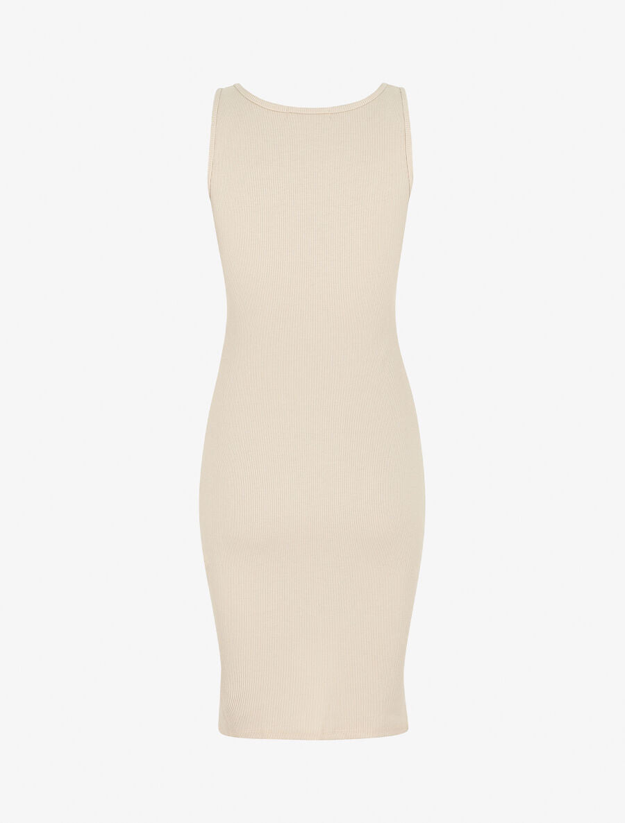 Robe mi-longue unie côtelée - Beige - 2