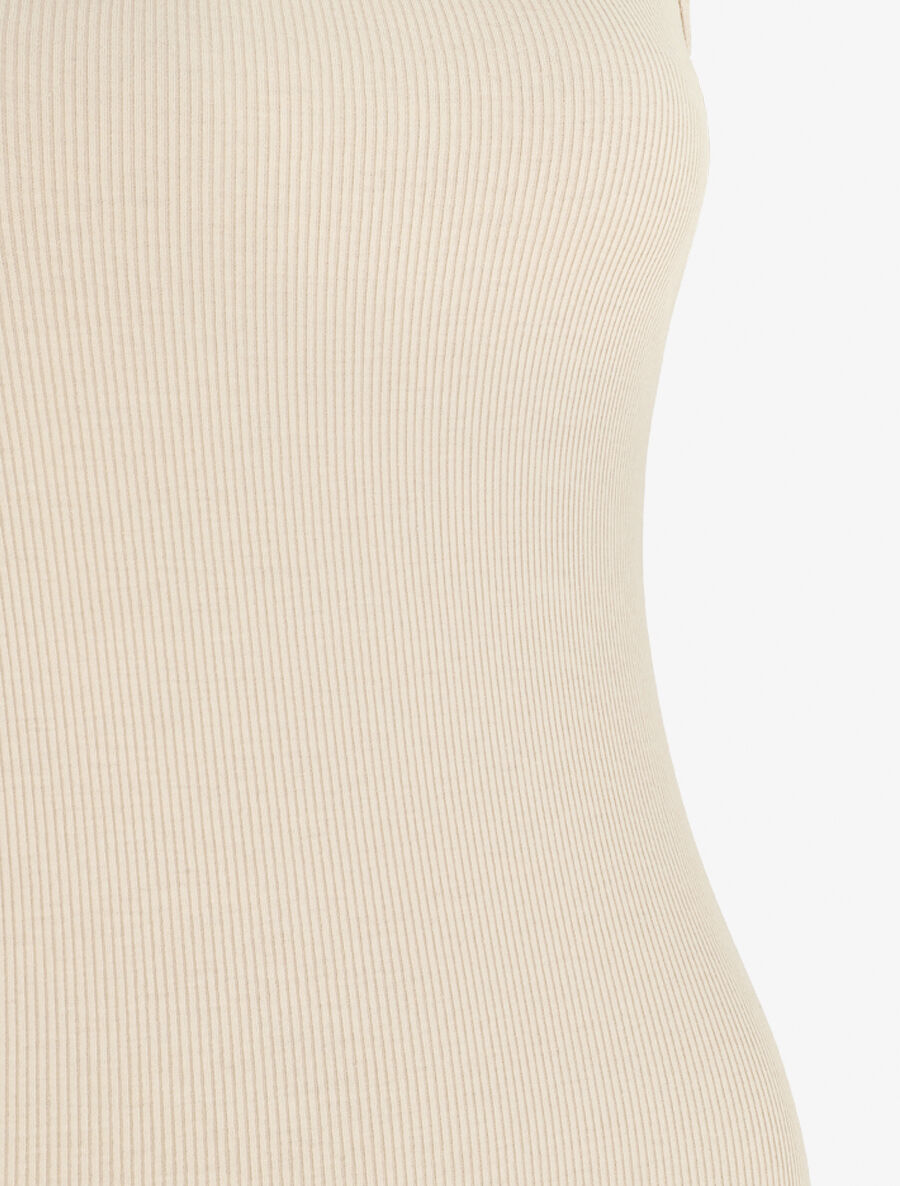 Robe mi-longue unie côtelée - Beige - 3