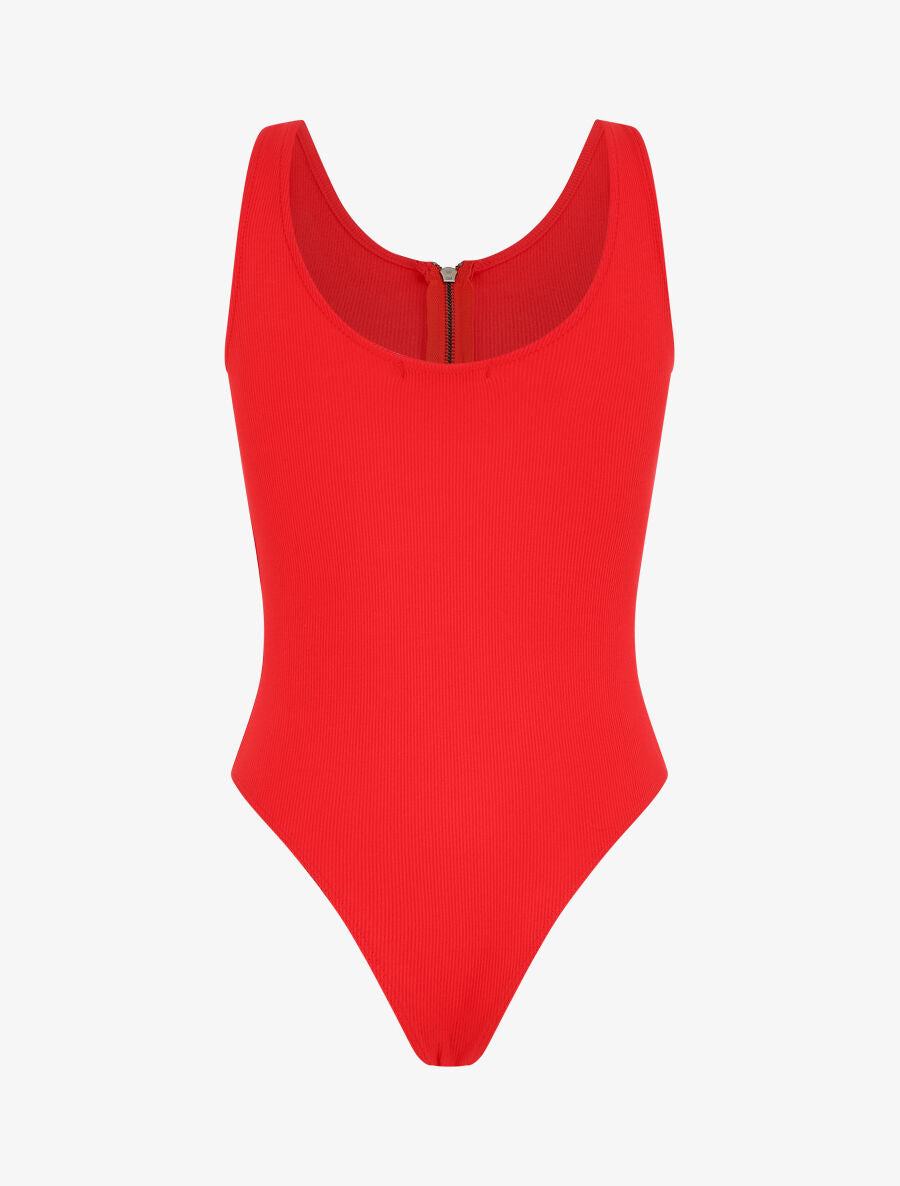 Body uni côtelé à col zippé - Rouge - 2