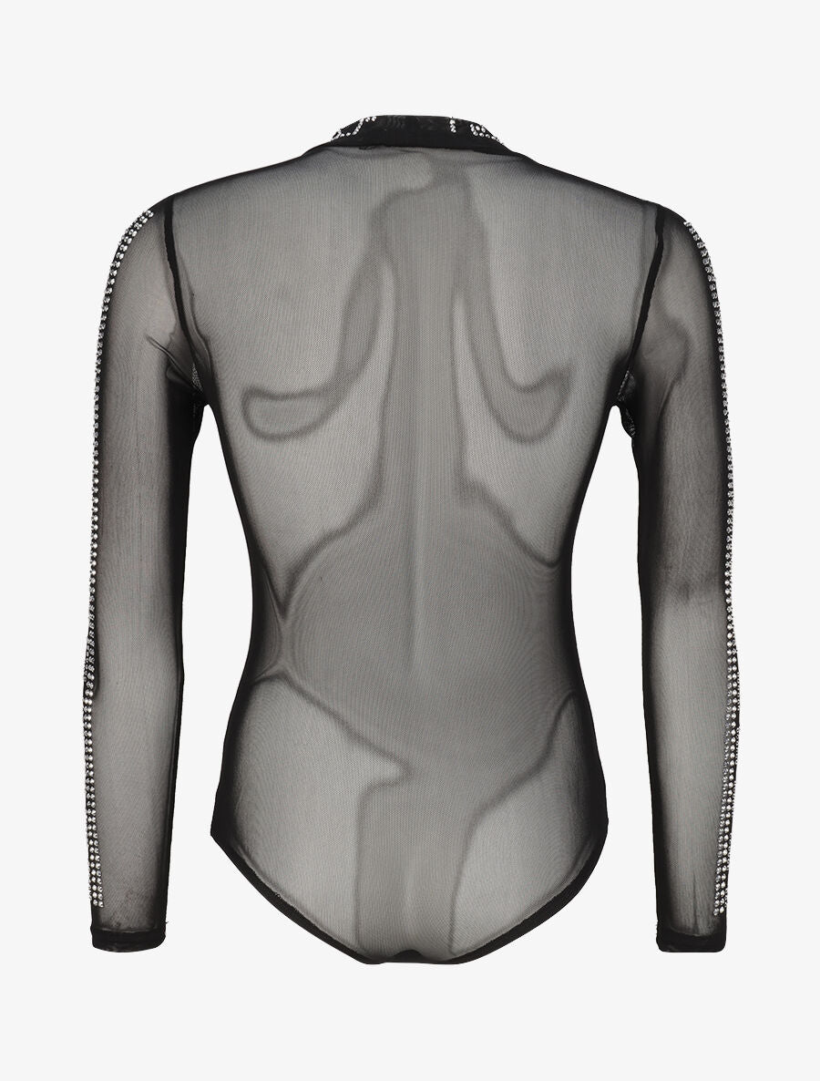 Body transparent à strass à motif grec - Noir - 2
