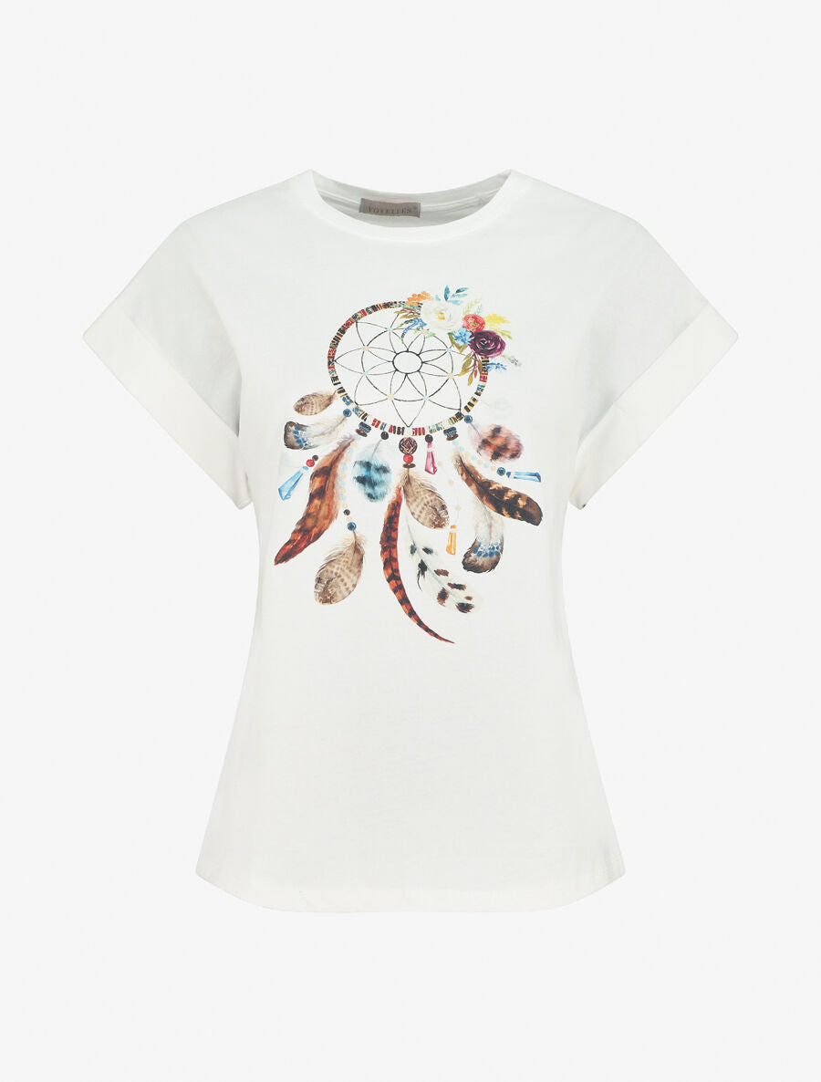 T-shirt à manches courtes imprimé attrape - rêves - Blanc - 5