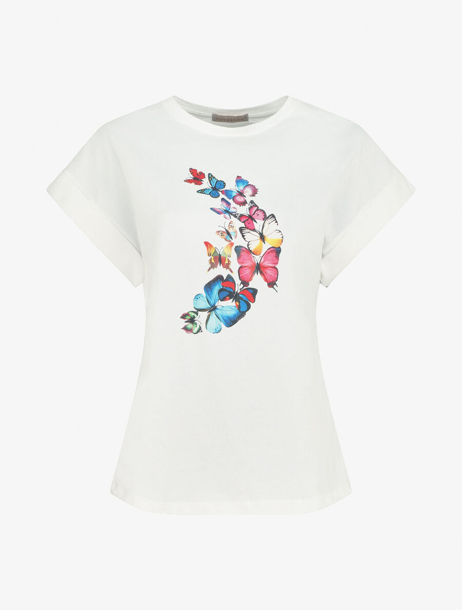 T-shirt à manches courtes imprimé papillons - Blanc - 1