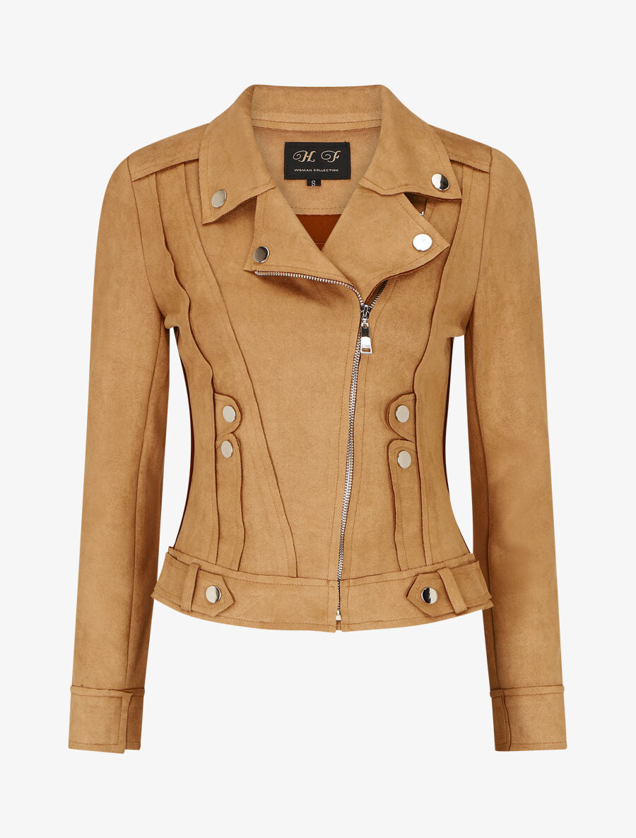 Veste en suédine style perfecto - Camel clair - 5