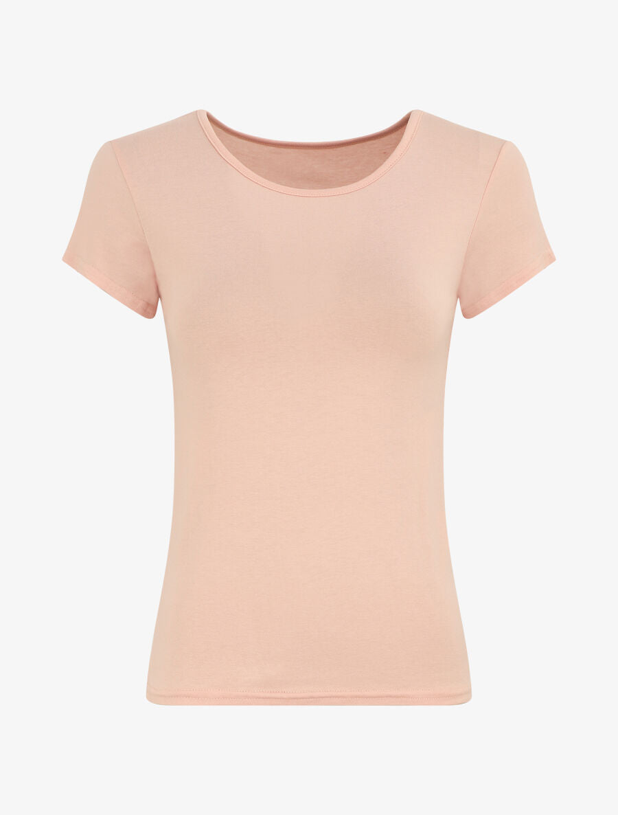 T-shirt ajusté manches courtes uni - Rose - 1
