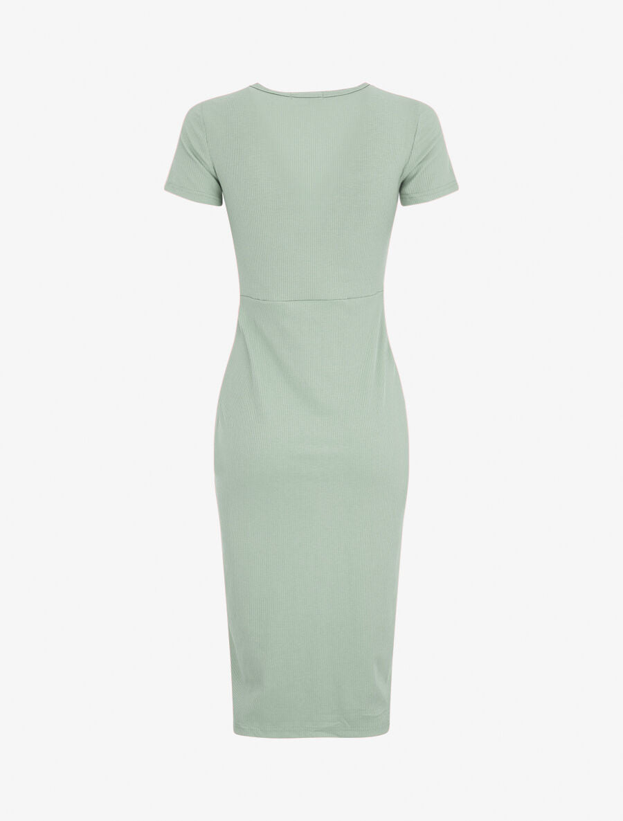 Robe longue côtelée boutonnée - Vert d&