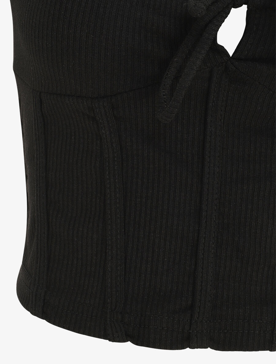 Crop top style corset manches courtes - Noir - 3