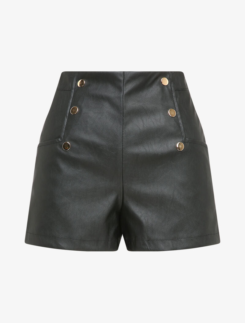 Short en simili à boutons décoratifs - Noir - 4