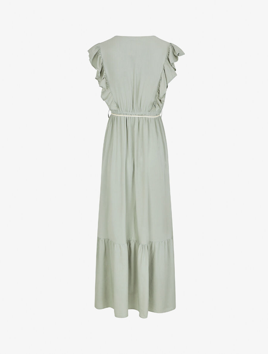 Robe longue élastiquée à col en crochet - Vert d&
