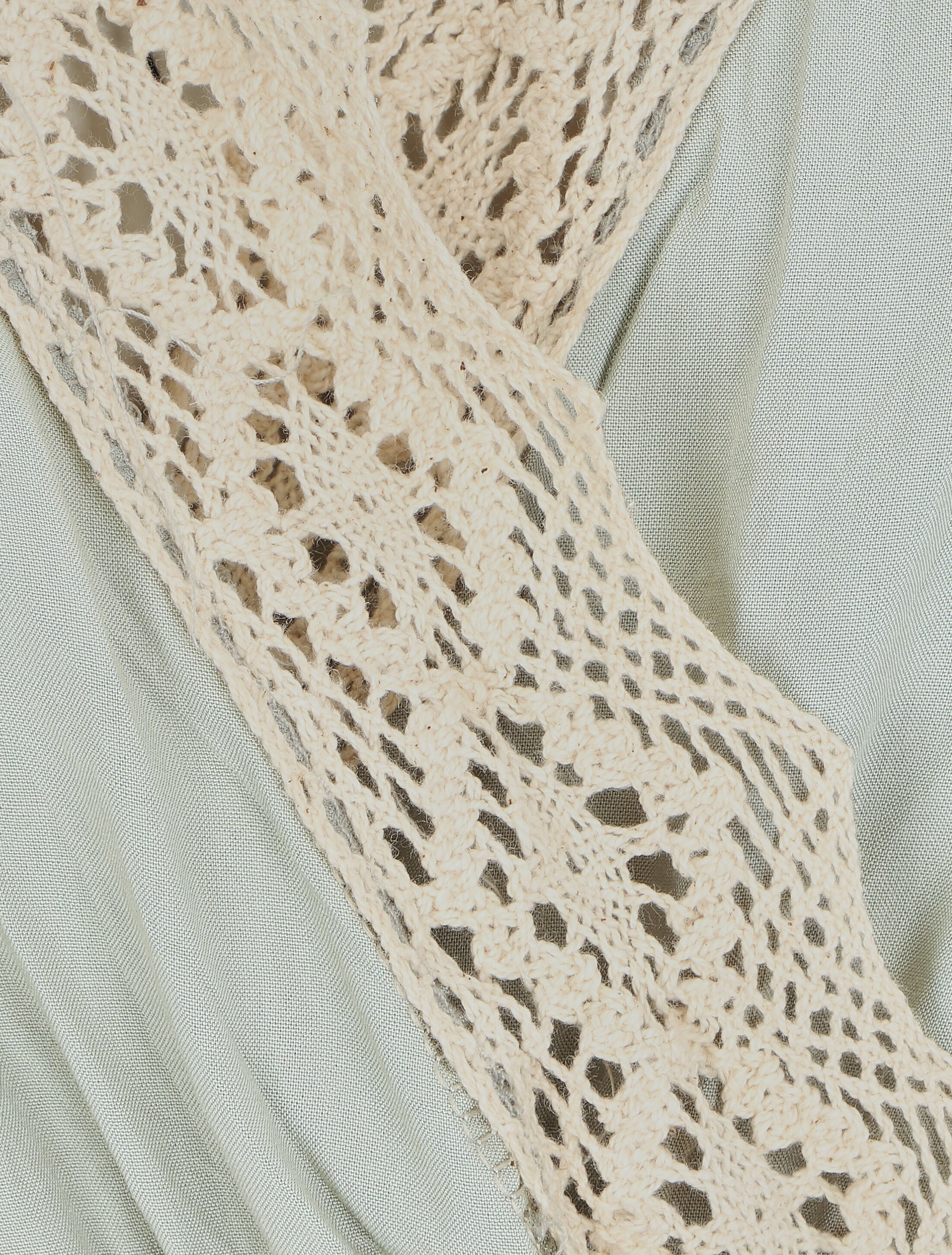 Robe longue élastiquée à col en crochet - Vert d&