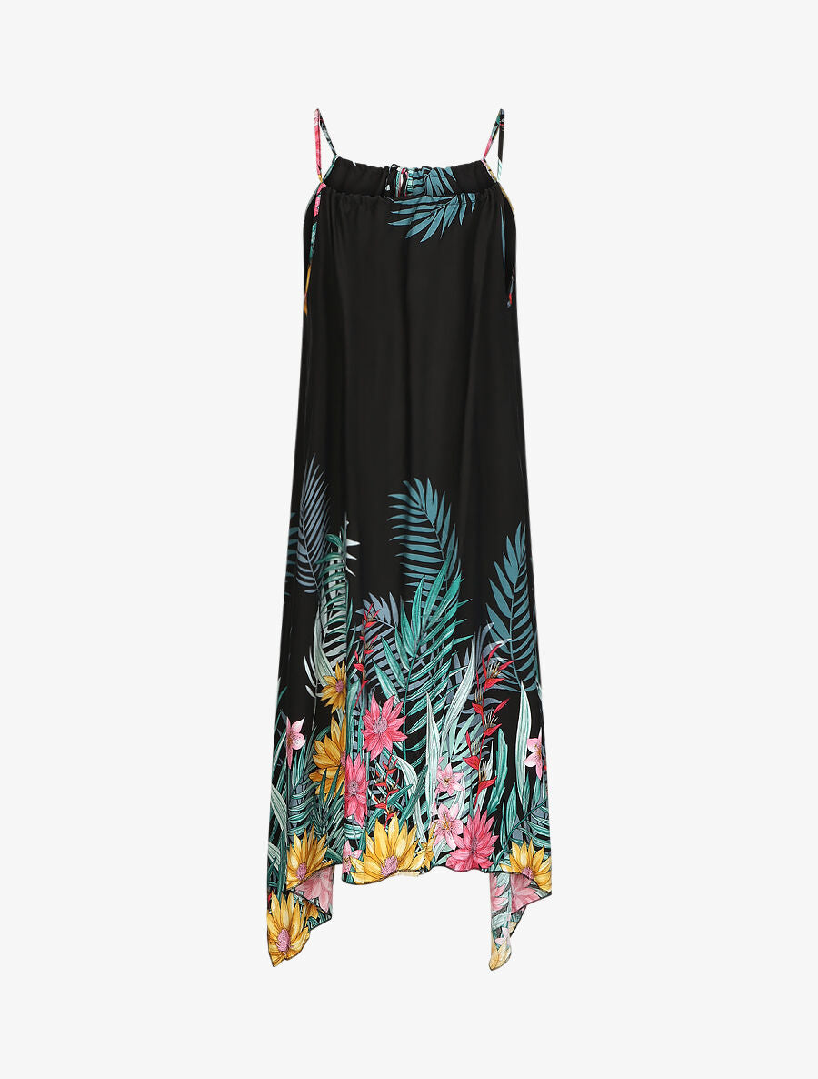 Robe longue imprimé floral à fines bretelles - Noir - 2