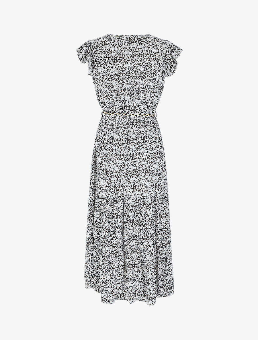 Robe longue élastiquée à imprimé petites fleurs - Noir - 2