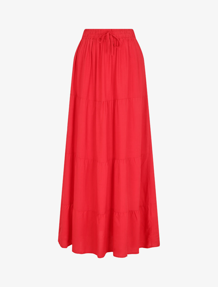 Jupe longue à taille élastiquée - Rouge - 4