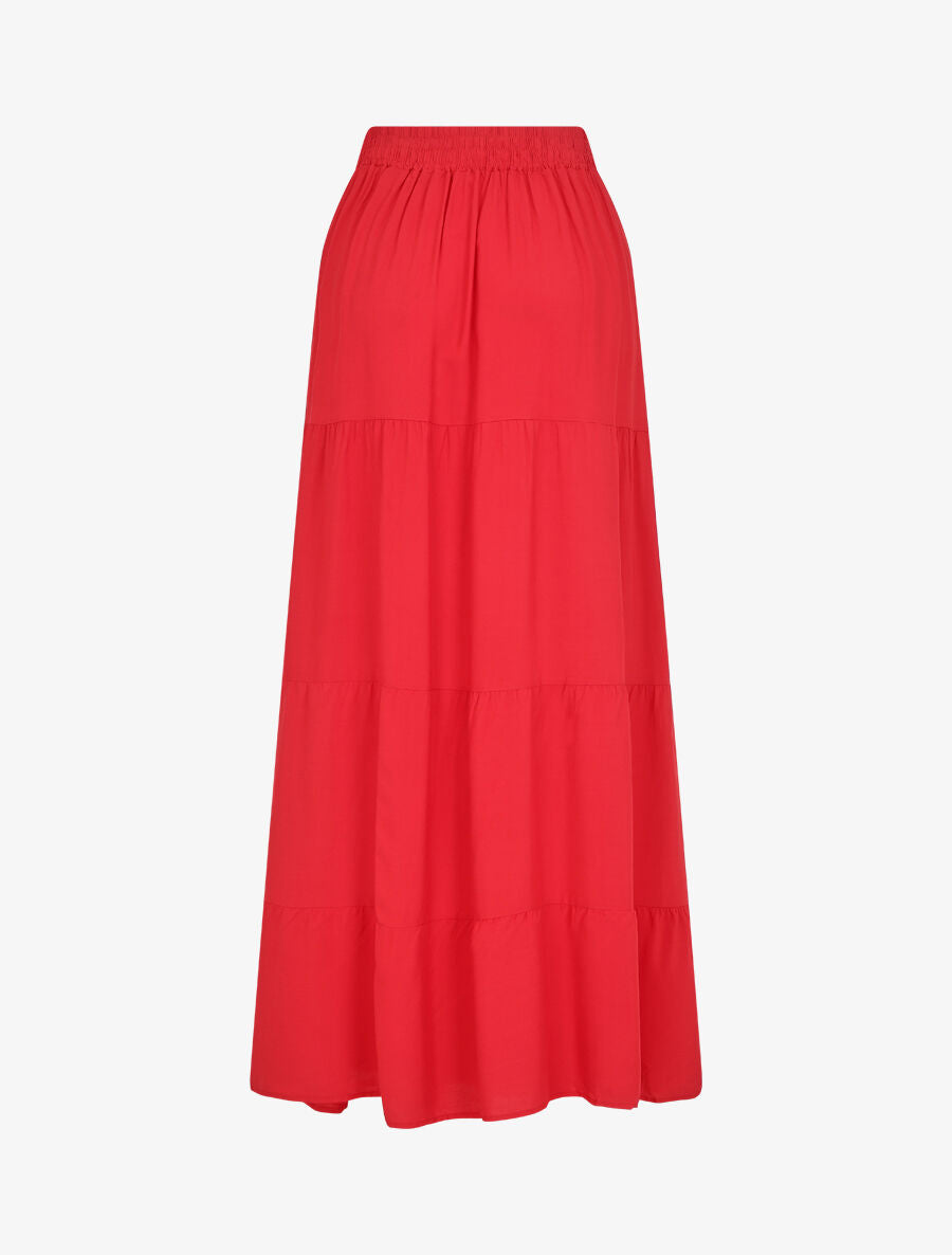 Jupe longue à taille élastiquée - Rouge - 2