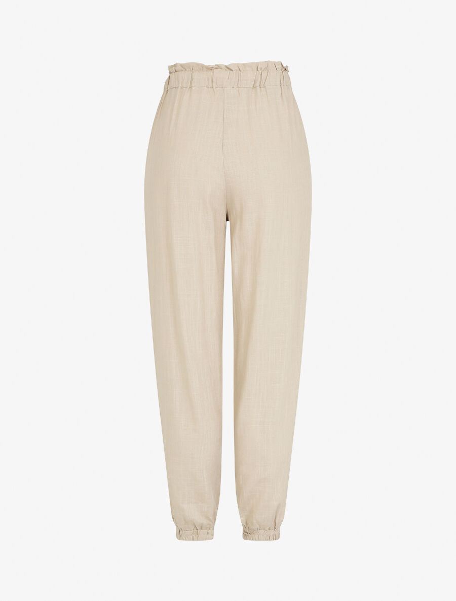 Pantalon droit style jogging effet lin - Beige - 2
