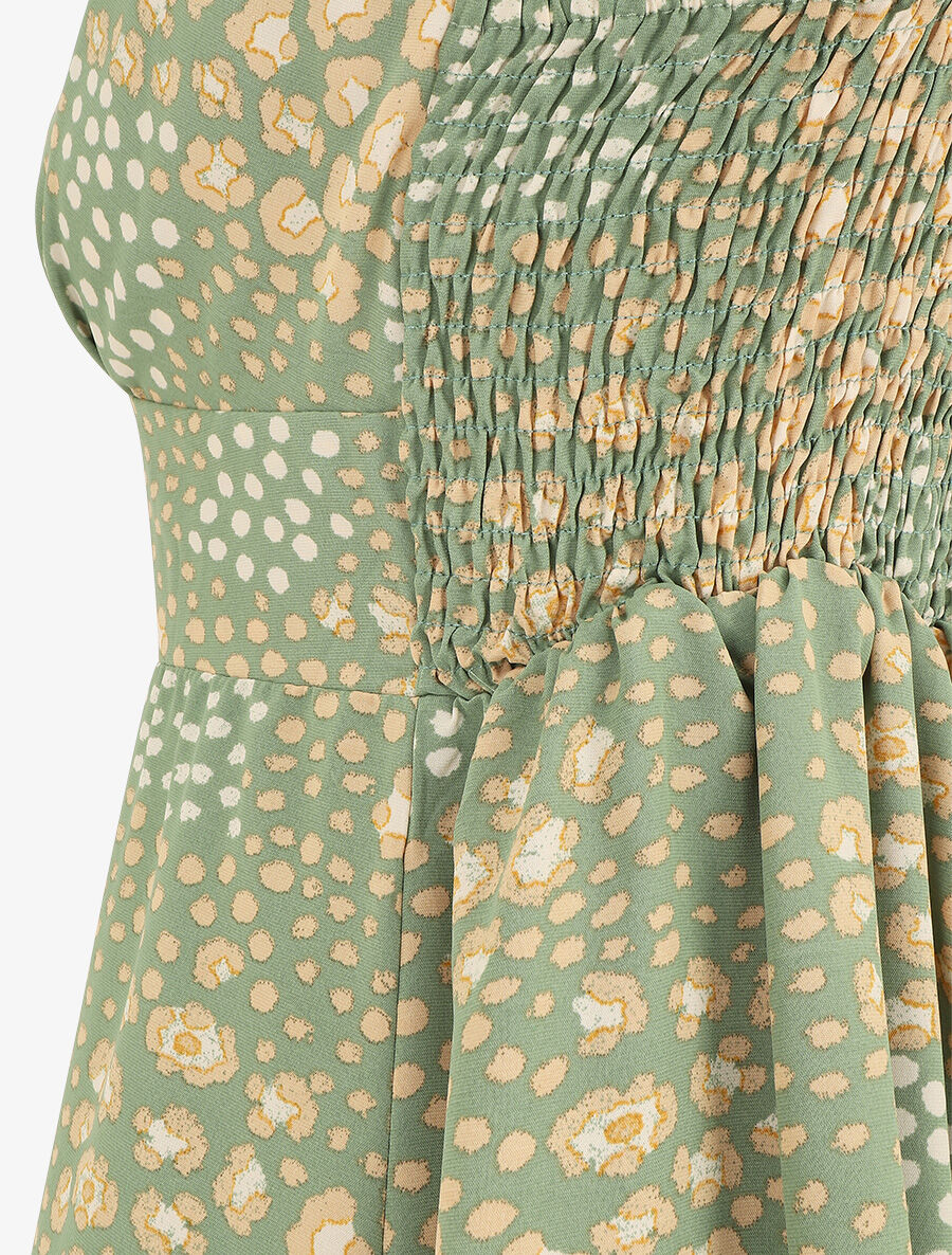 Robe longue léopard évasée bretelles volantées - Vert - 4