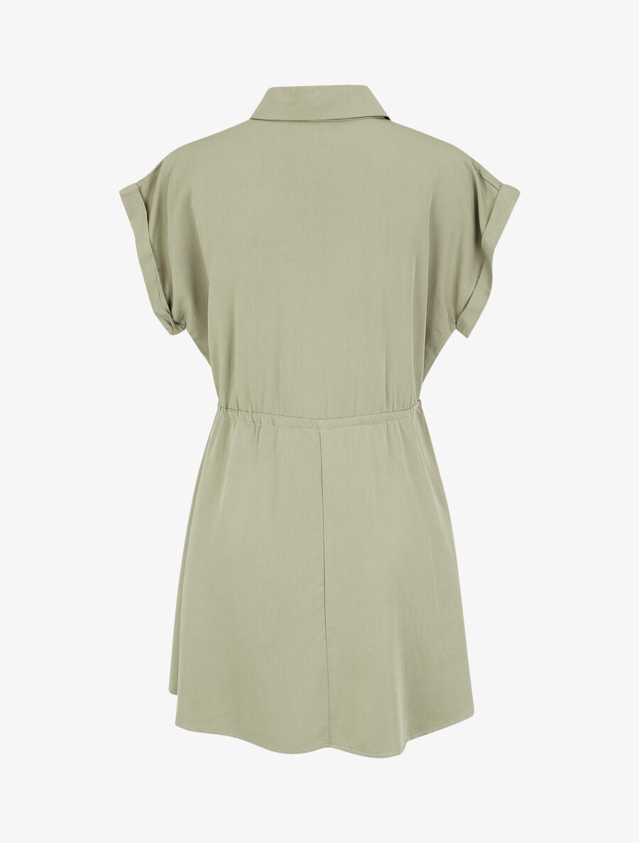 Robe chemise courte unie manches courtes - Kaki - 2