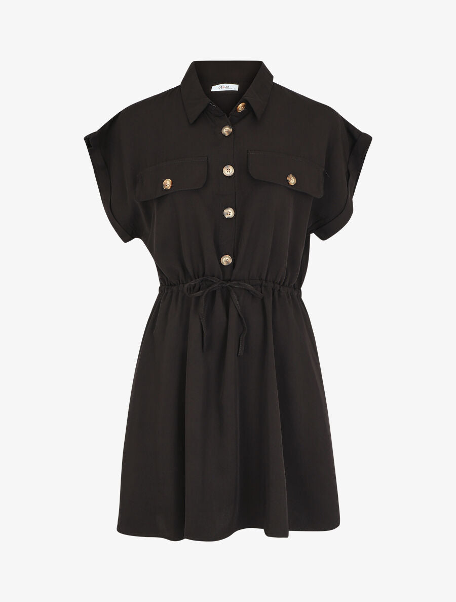 Robe chemise courte unie manches courtes - Noir - 1