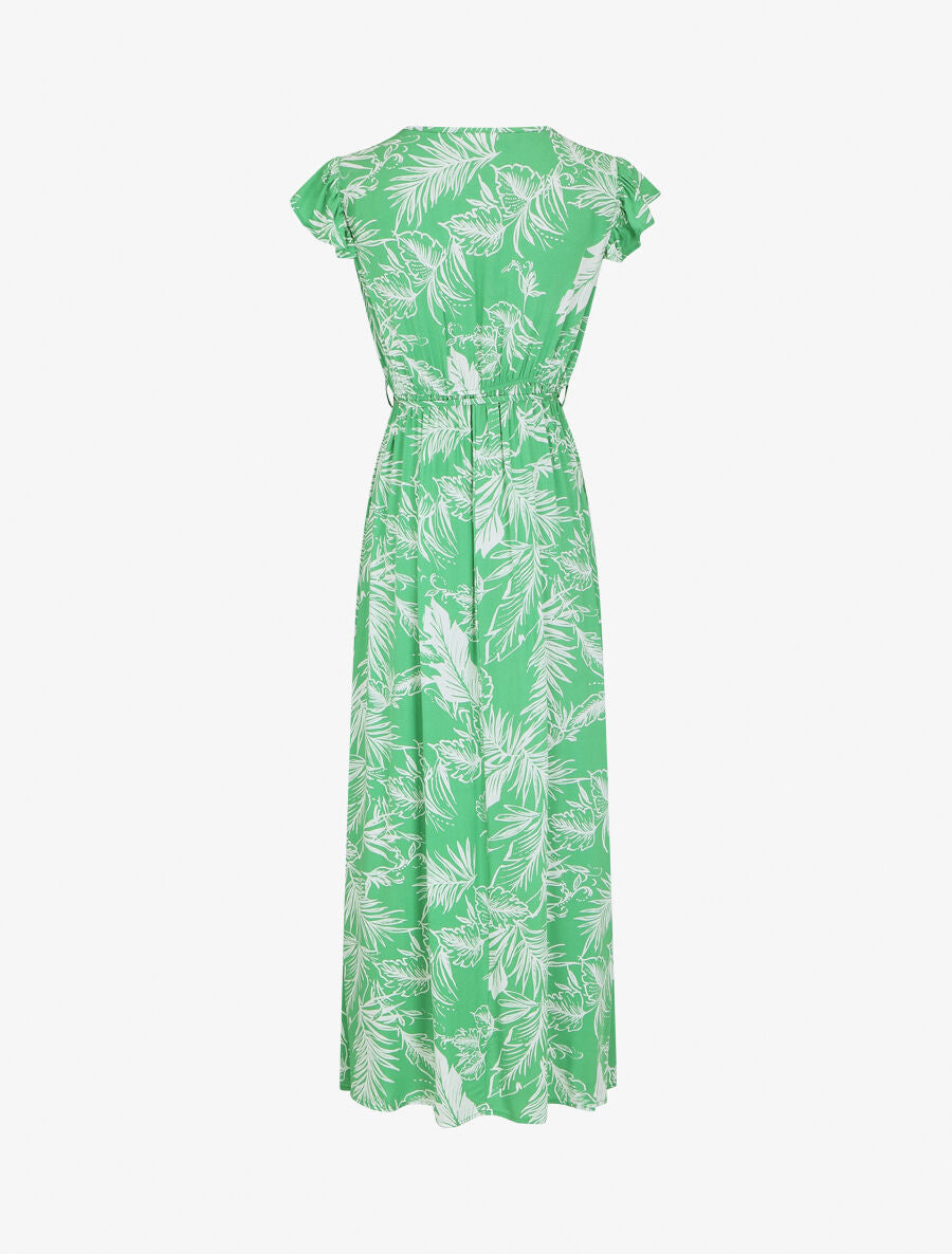Robe longue col cache-coeur motif tropical - Vert - 3