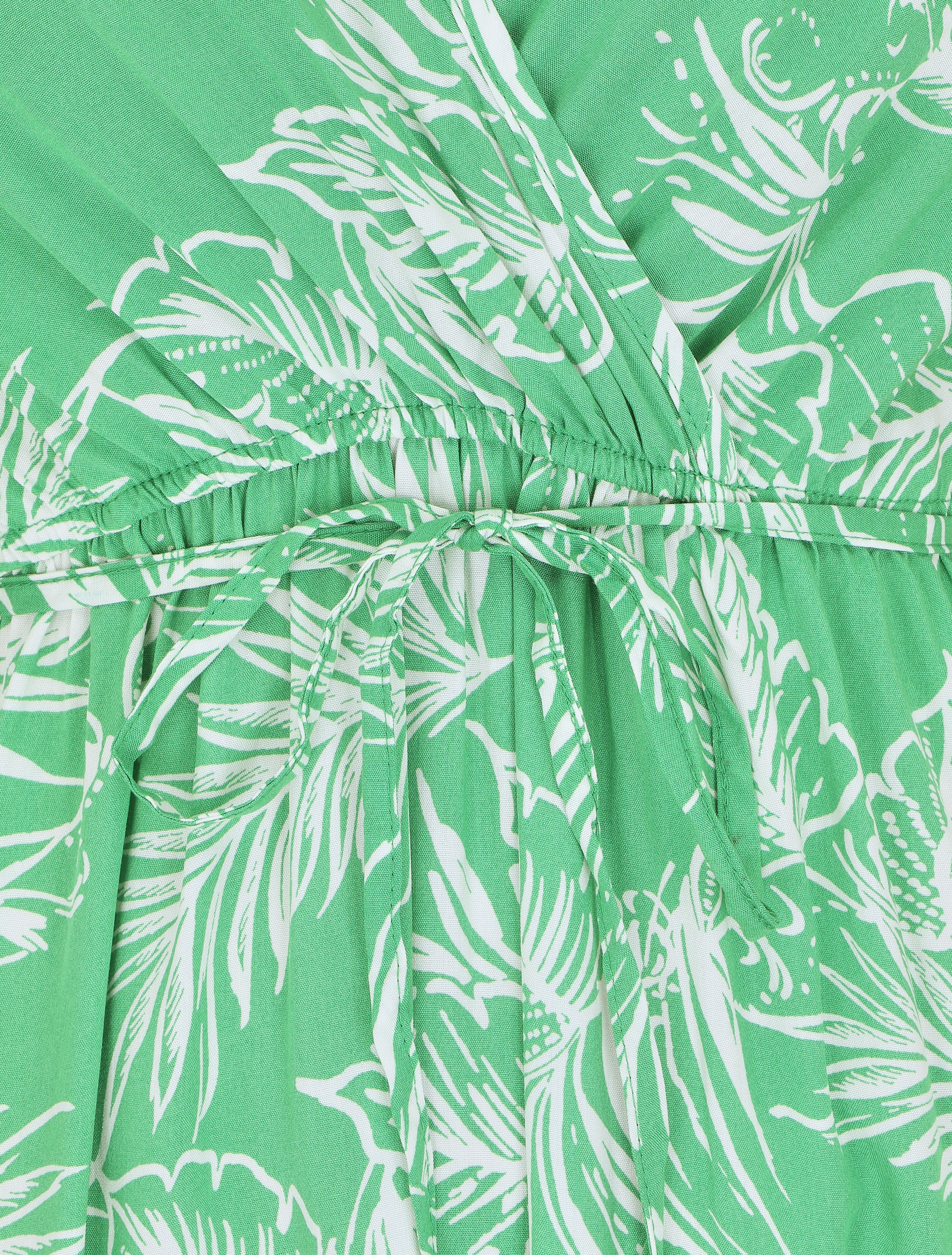 Robe longue col cache-coeur motif tropical - Vert - 4