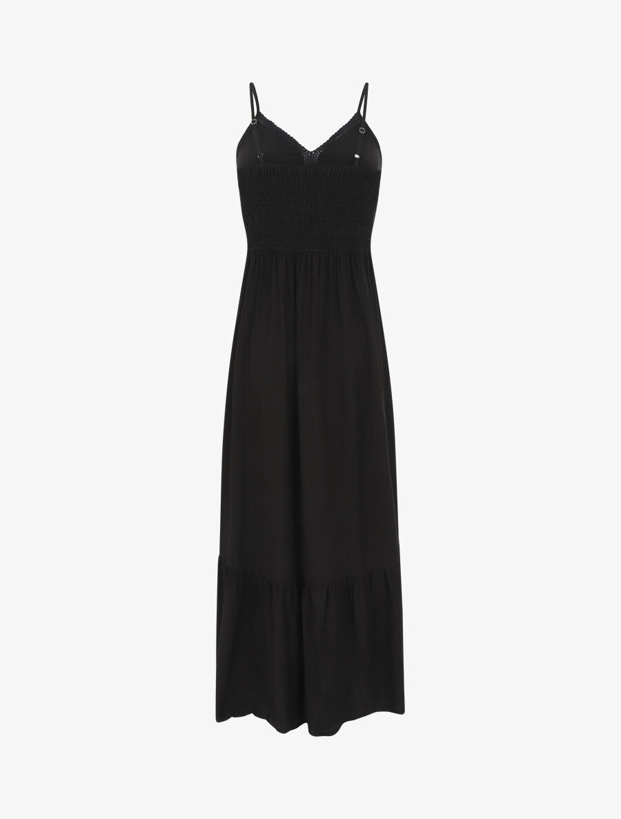 Robe longue unie à dentelle ajourée - Noir - 2