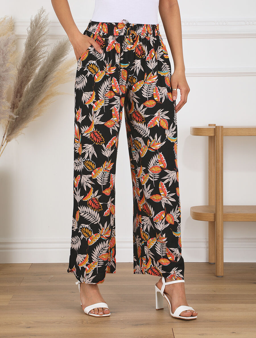 Pantalon droit imprimé végétal - Noir - 4