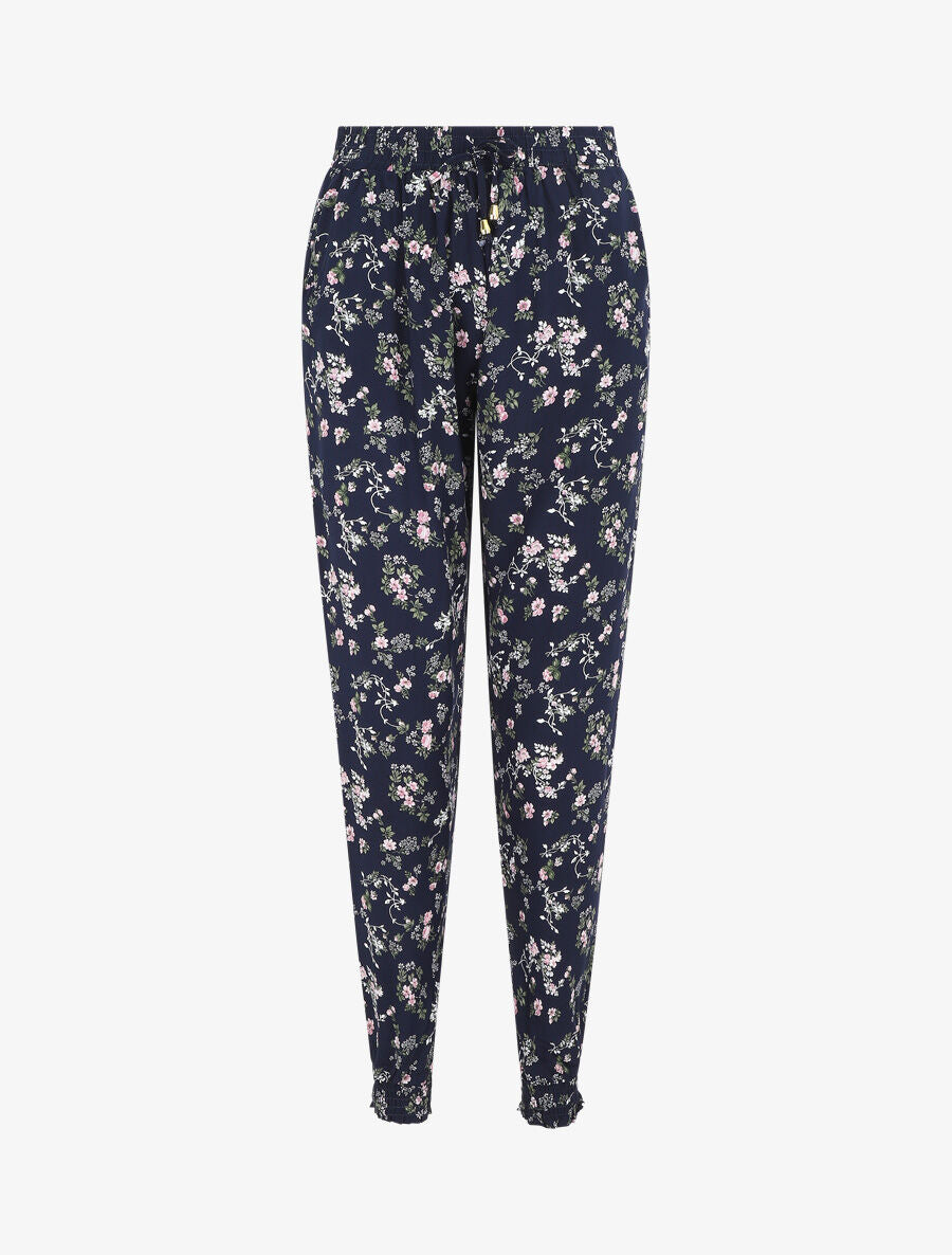 Pantalon style jogging imprimé petites fleurs - Marine - 1