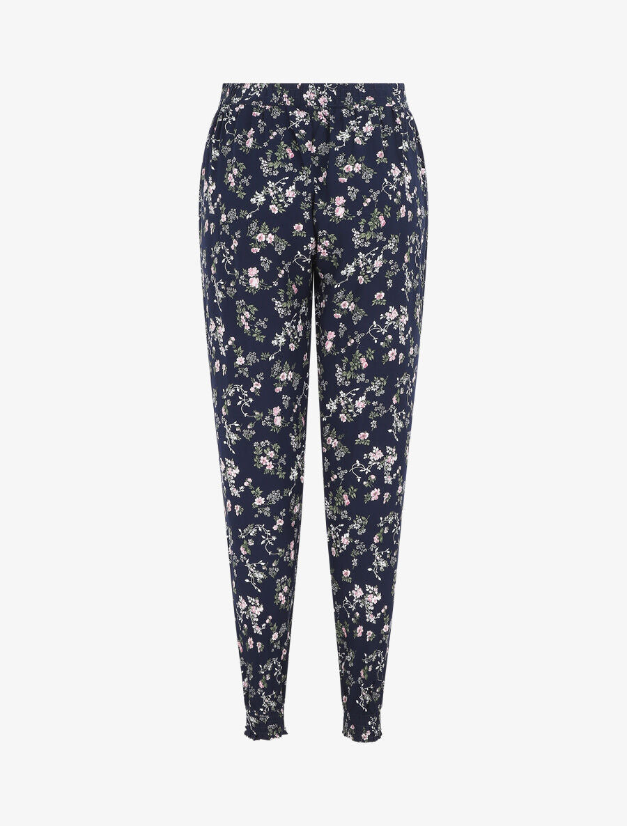 Pantalon style jogging imprimé petites fleurs - Marine - 2