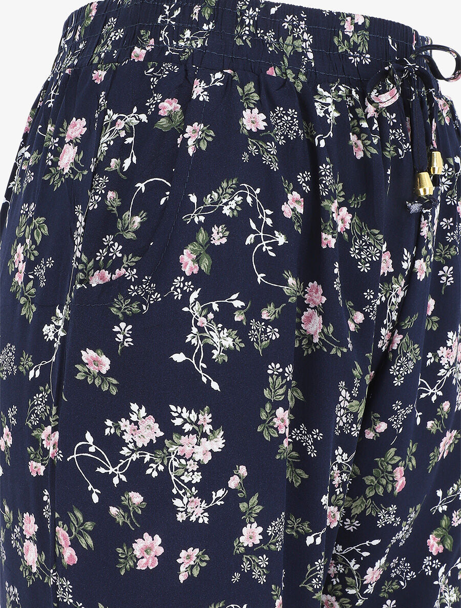 Pantalon style jogging imprimé petites fleurs - Marine - 3