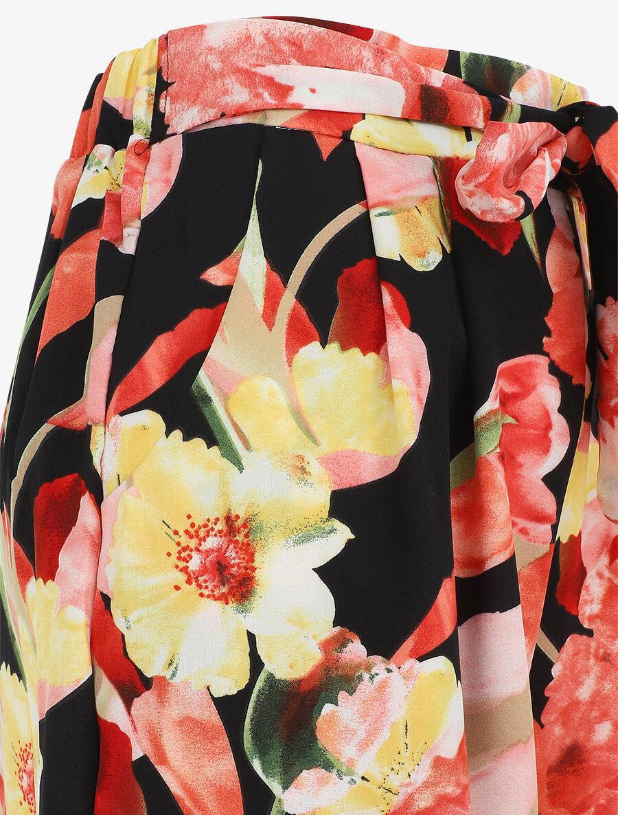 Pantalon ample motif grandes fleurs - Noir - 3