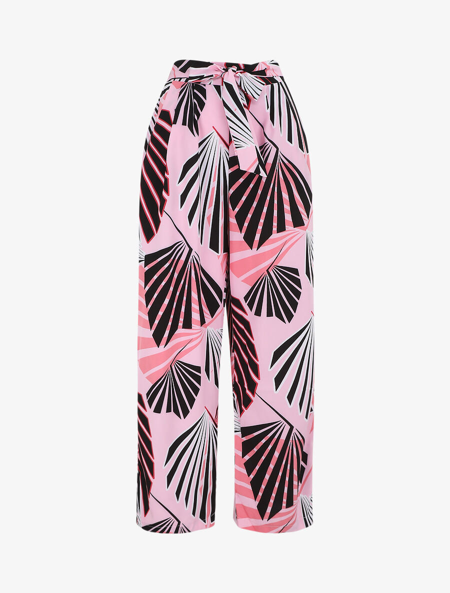 Pantalon ample motif tropical fantaisie - Rose - 1