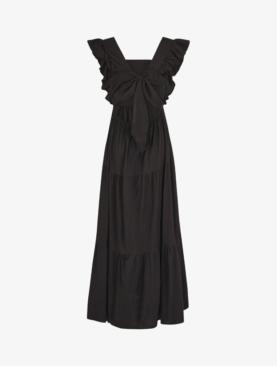 Robe longue dos nu à nouer - Noir - 2