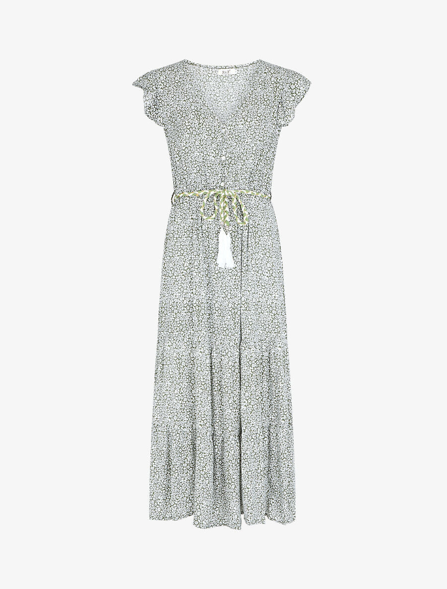Robe longue élastiquée imprimé fleuri - Vert - 1