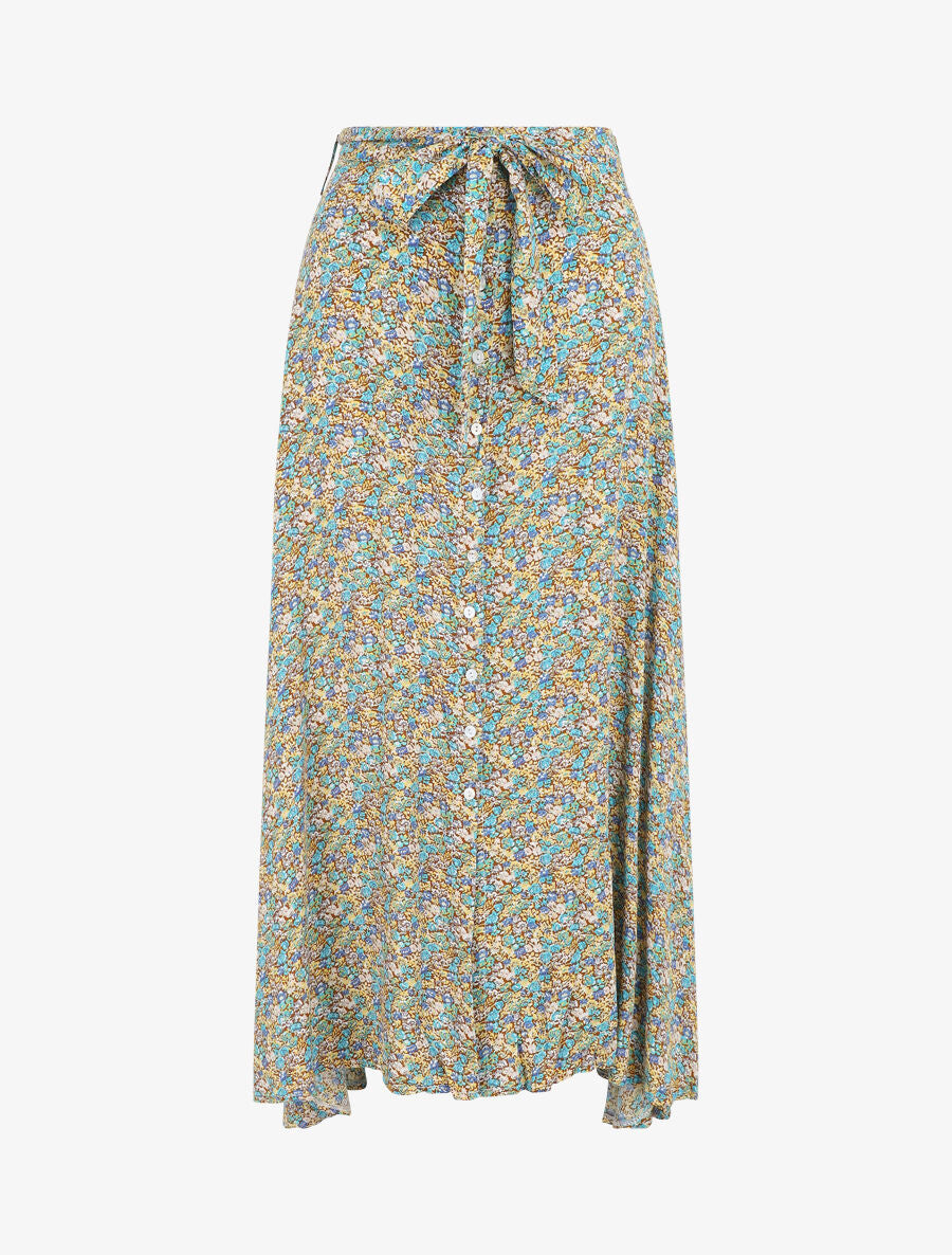 Jupe longue à taille élastiquée imprimé floral - Vert - 5