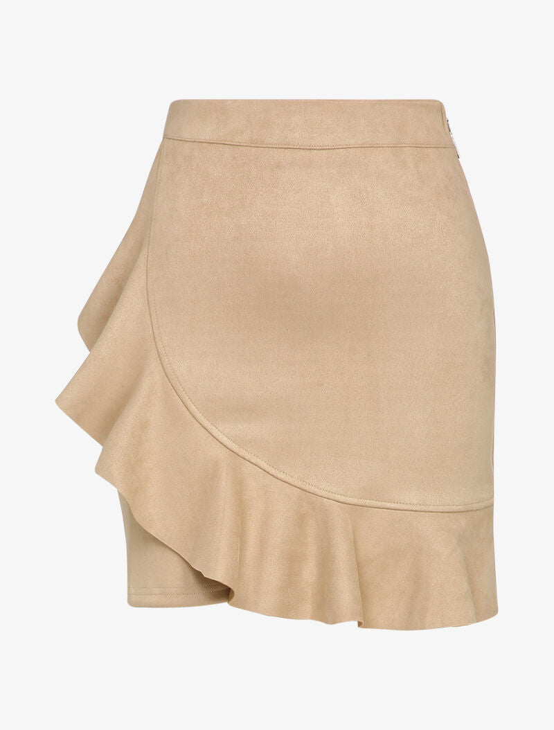 Jupe en suédine volantée style portefeuille - Beige - 4