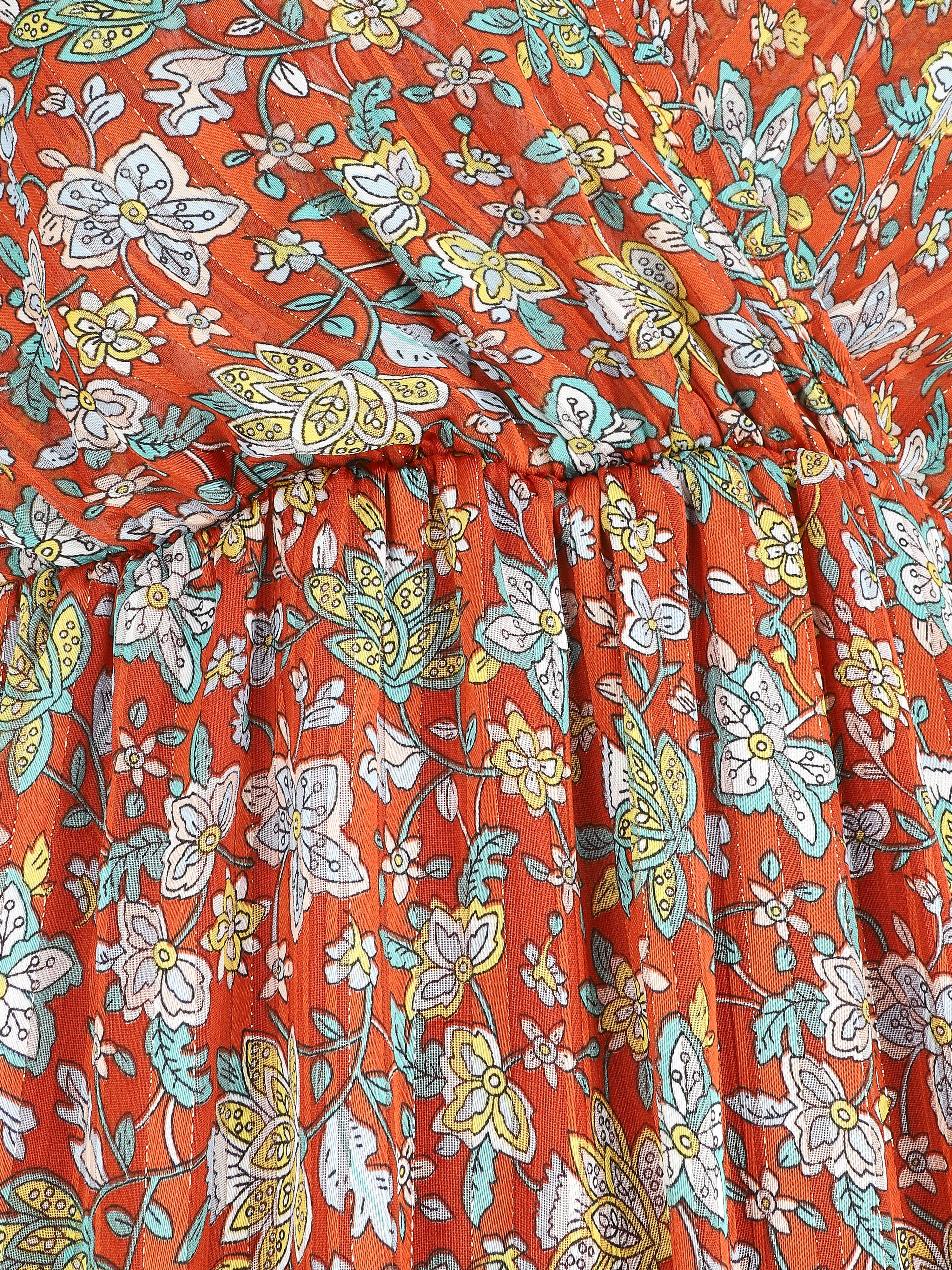 Robe longue fleurie et satinée à bretelles - Rouille - 4