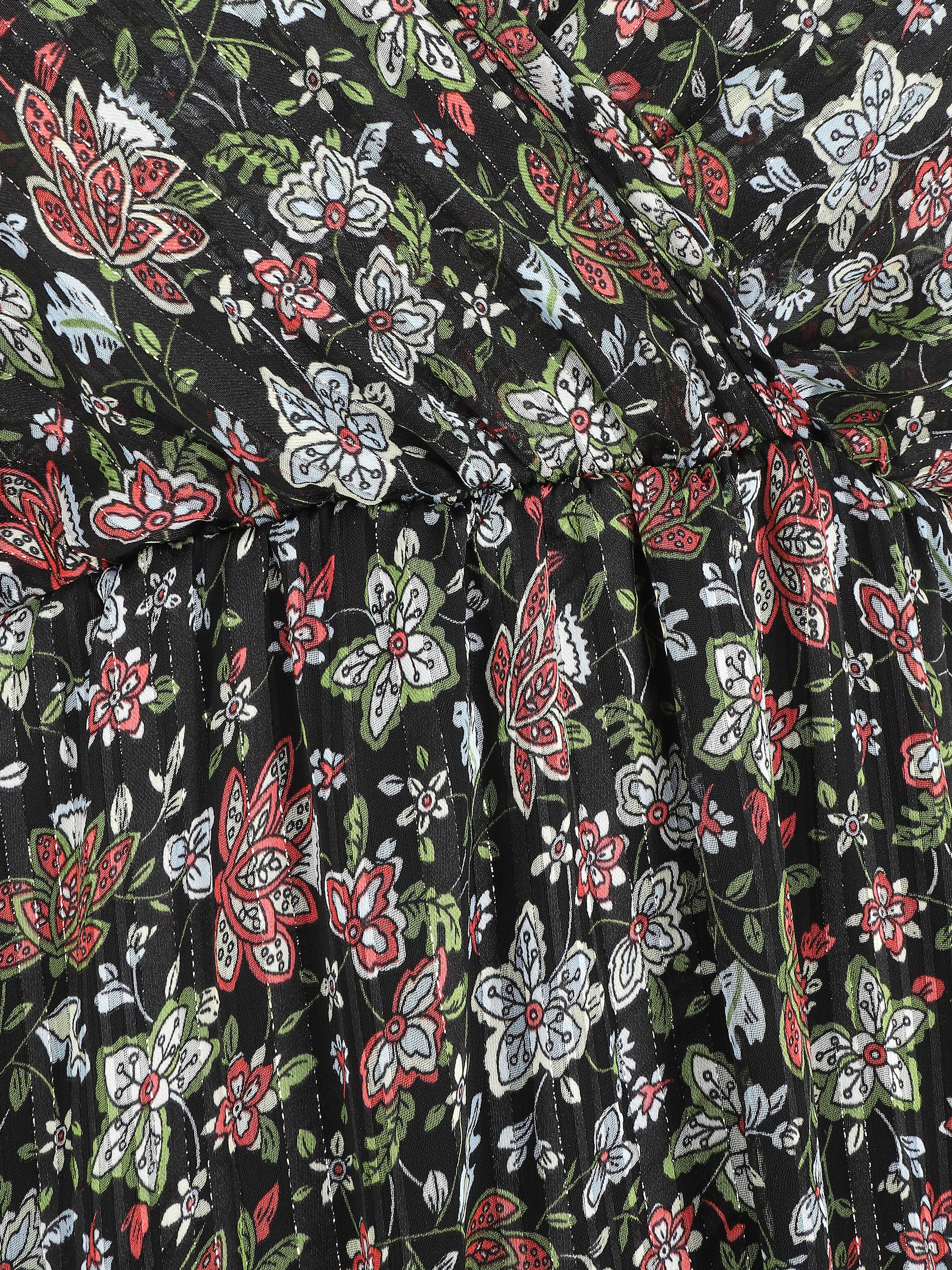 Robe longue fleurie et satinée à bretelles - Noir - 3