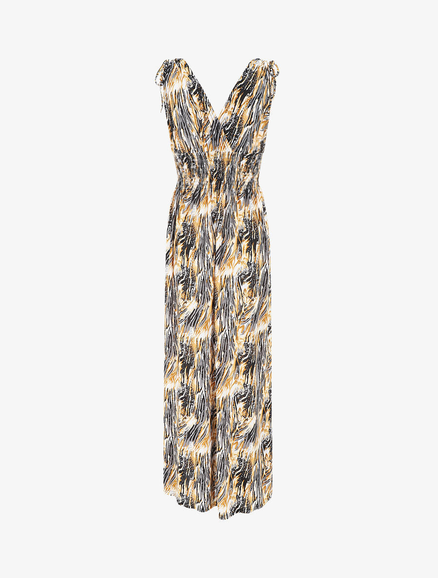 Robe longue élastiquée imprimé fantaisie - Gris - 2