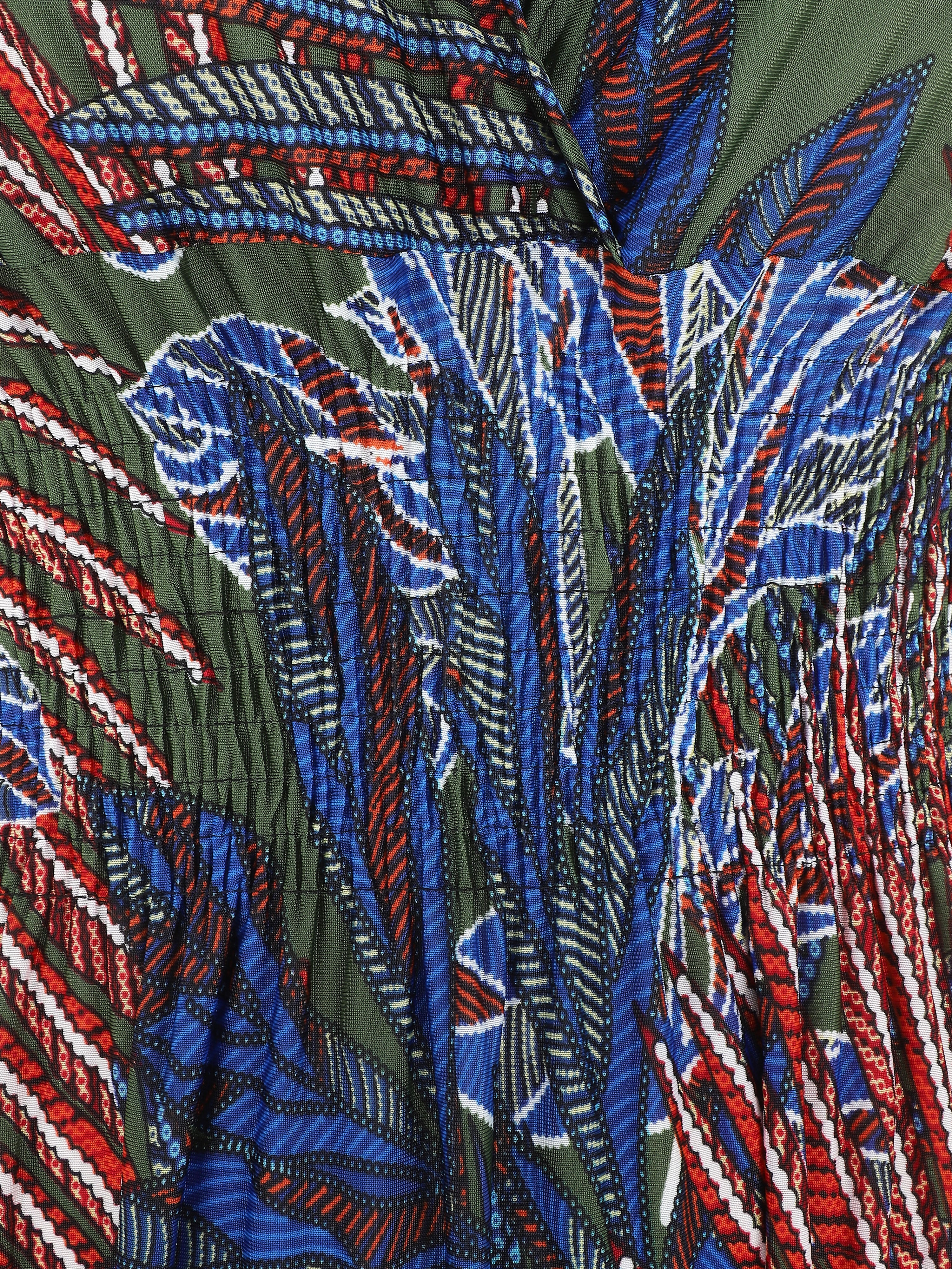 Robe longue élastiquée imprimé feuilles exotiques - Kaki - 3