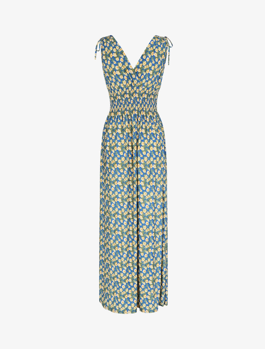 Robe longue à bretelles imprimé fleuri - Bleu - 3
