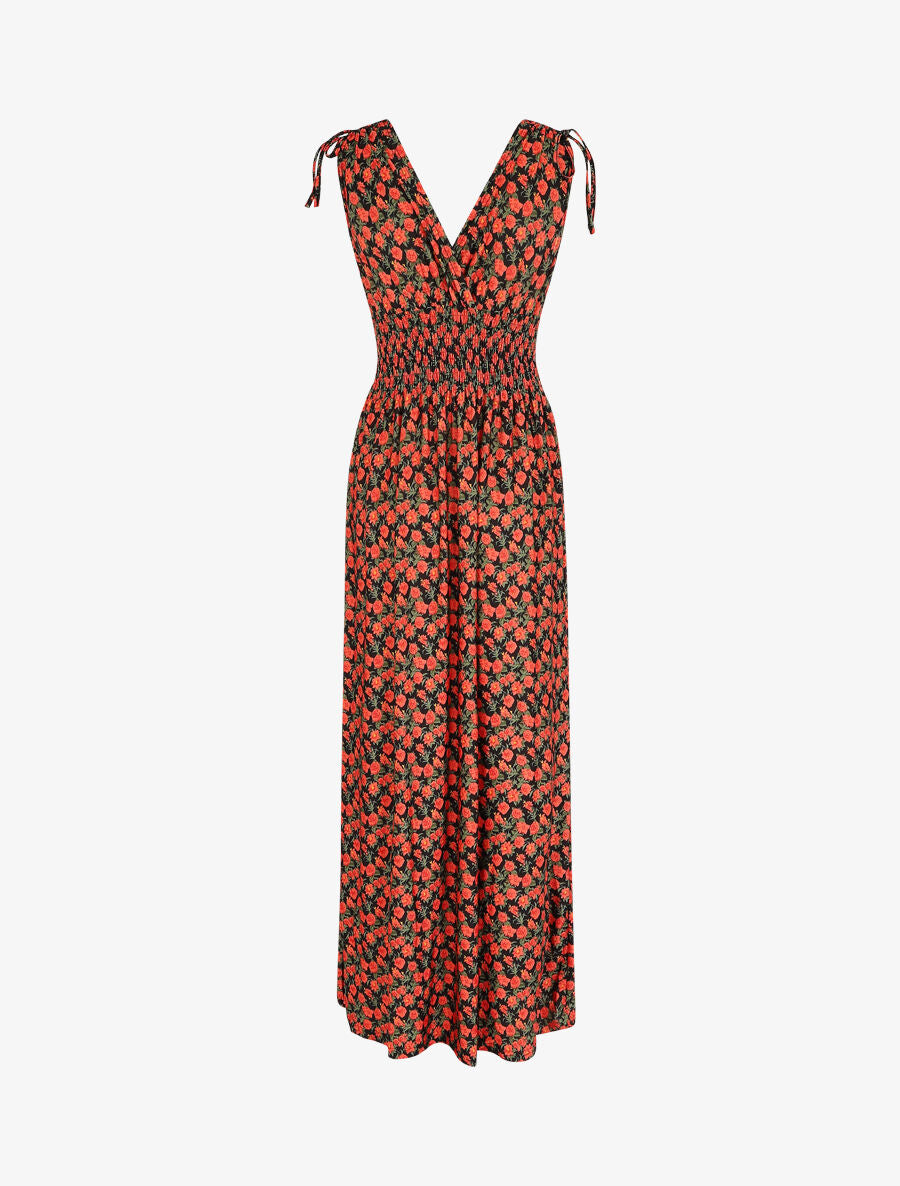 Robe longue à bretelles imprimé fleuri - Rouge - 3